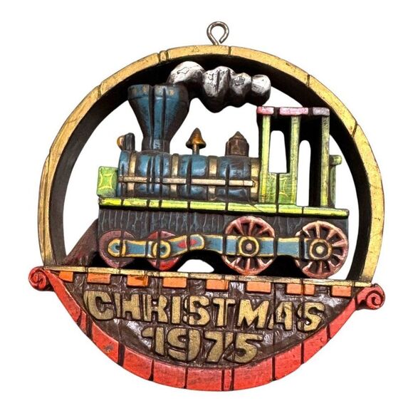 Vintage Hallmark Twirl About Christmas Ornaments Set 1975 1976 Train Angel Tree - Picture 2 of 7